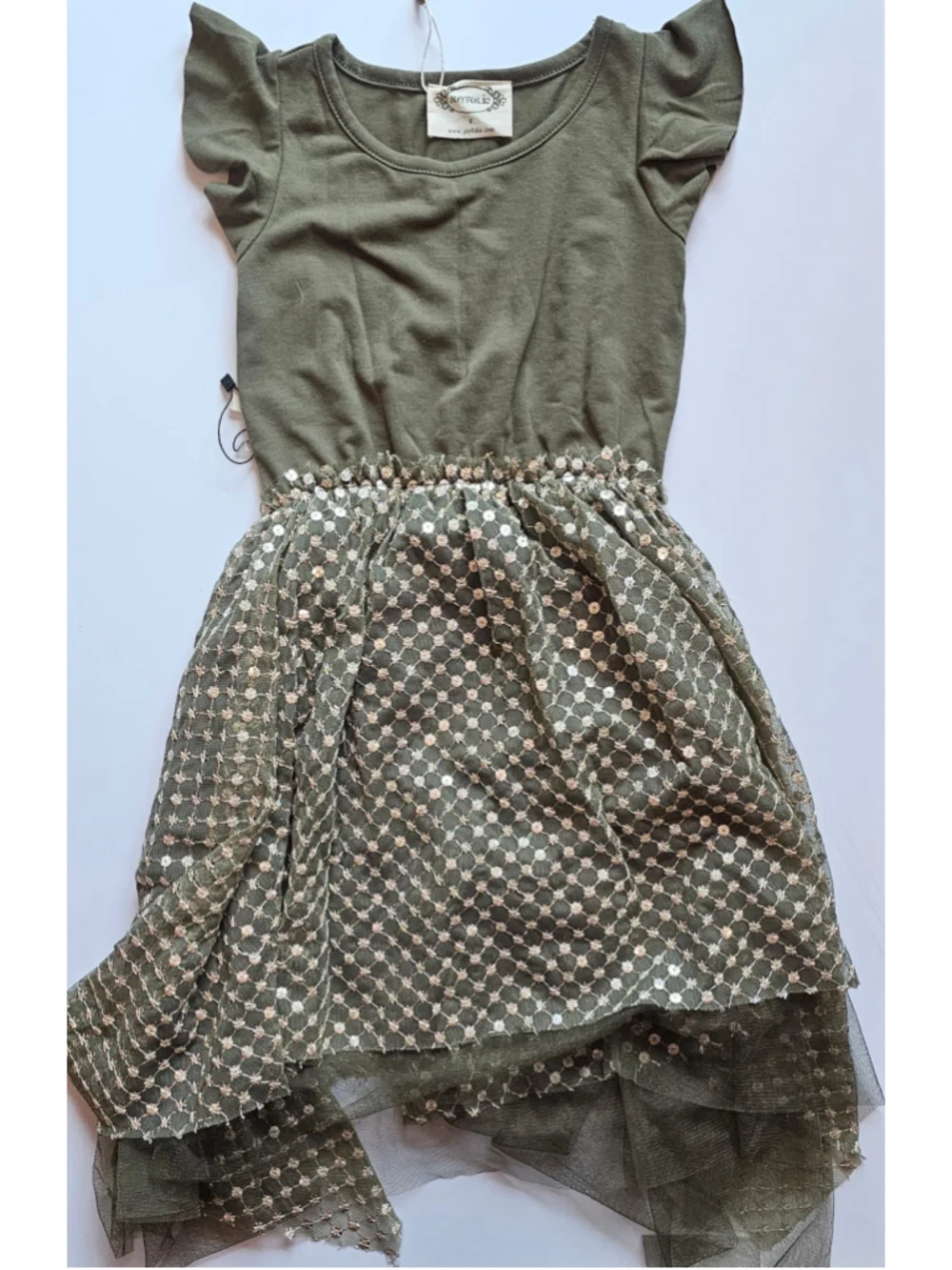 Girls Joyfolie Casual Dress Size 4 Green Gold Polka Dot